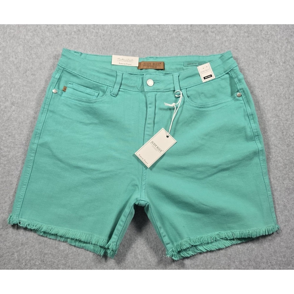 Judy Blue Women's Plus 1XL Short-Aquamarine-Mid Rise-Frayed Hem-NWT-JB150281C‎